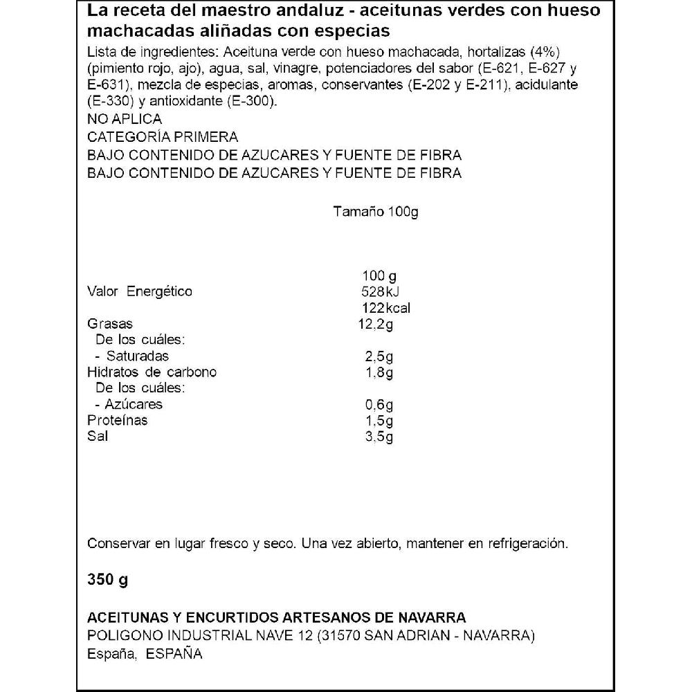 Eroski Aceituna receta maestro andaluz M. ACEITUNEROS lata 185 g Liquidación