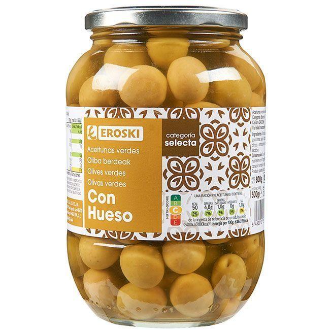 Eroski Aceitunas verdes con hueso EROSKI frasco 500 g