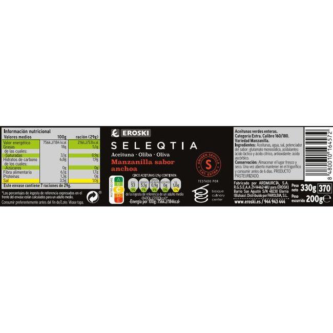 Eroski Aceitunas verdes sabor anchoa Eroski SELEQTIA frasco 200 g Últimos 2 días