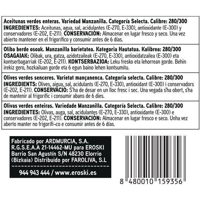 Eroski Aceitunas verdes con hueso EROSKI basic pack 3x100 g Promoción trimestral
