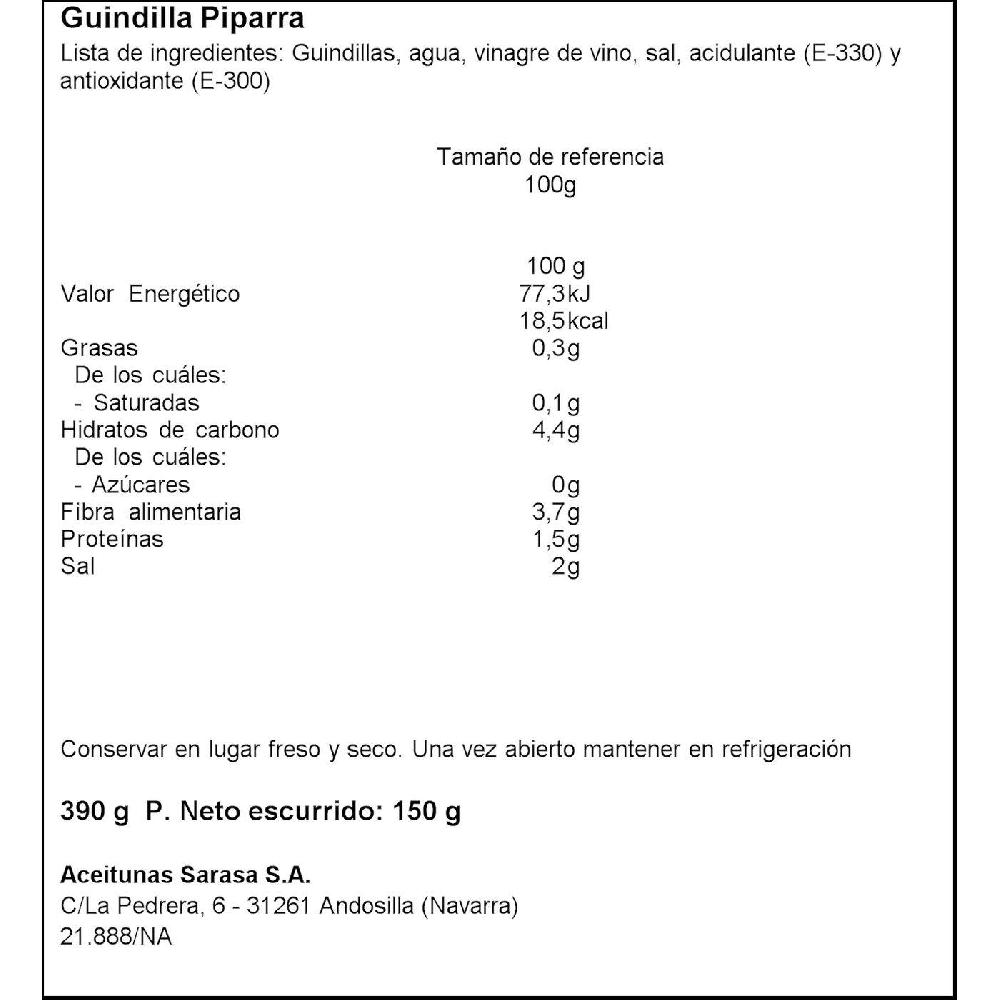 Eroski Guindillas vascas SARASA frasco 150 g 2025