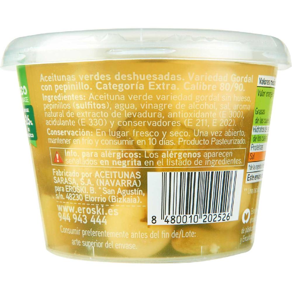Eroski Aceitunas gordal con pepinillo EROSKI cubeta 250 g Tienda
