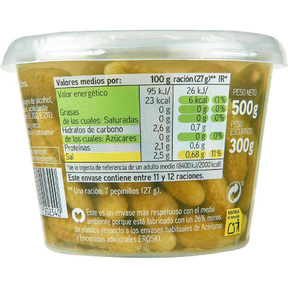 Eroski Pepinillos en vinagre EROSKI cubeta 300 g Liquidación