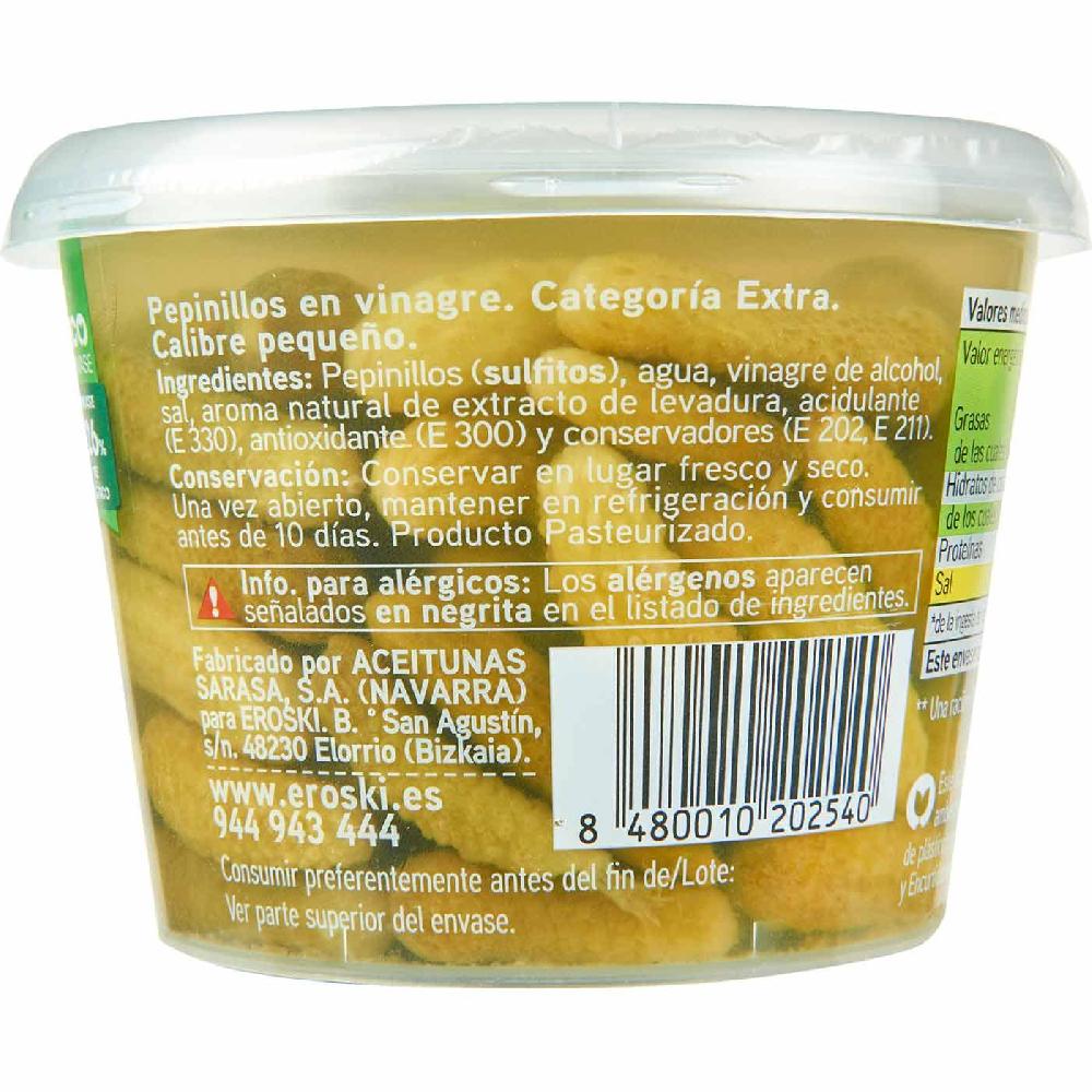 Eroski Pepinillos en vinagre EROSKI cubeta 300 g Liquidación