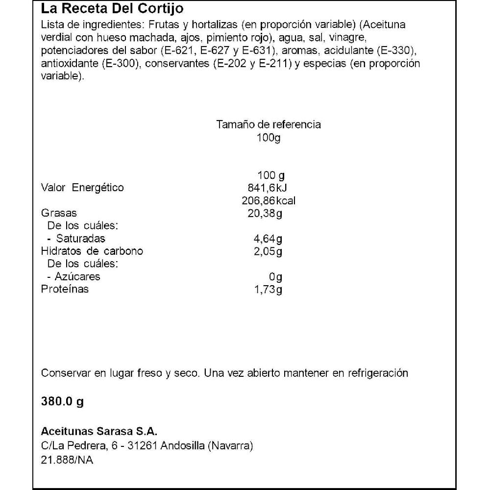 Eroski Aceitunas Receta del cortijo SARASA tarrina 200 g Envío gratis