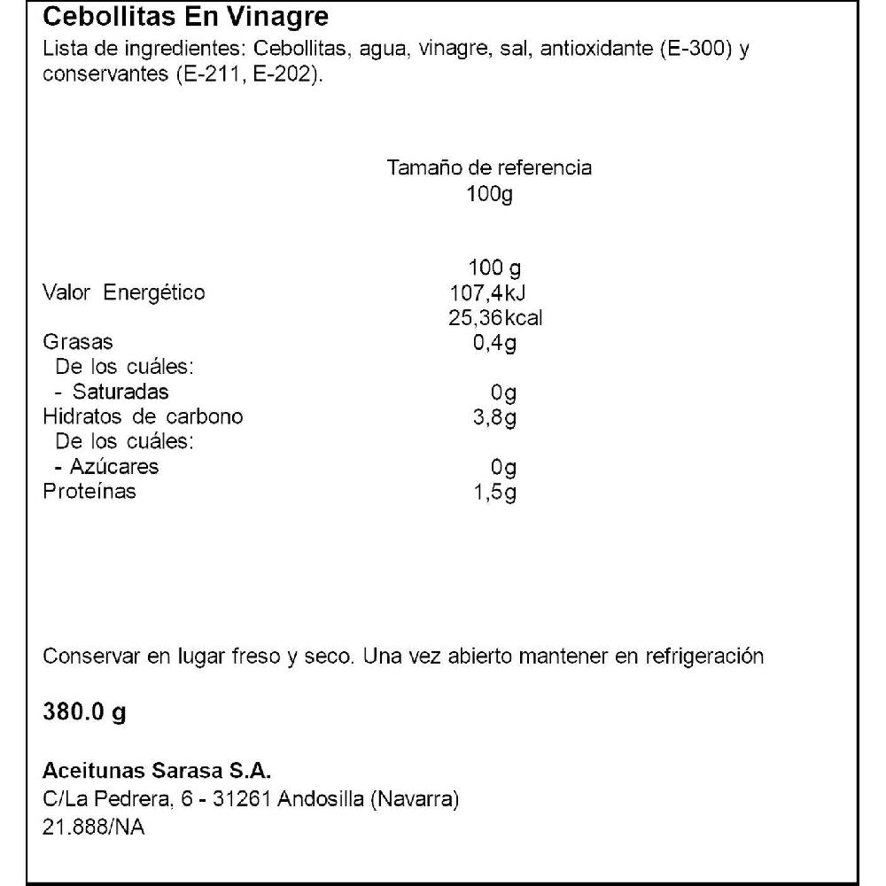 Eroski Cebollitas en vinagre SARASA tarrina 200 g Últimos 3 días