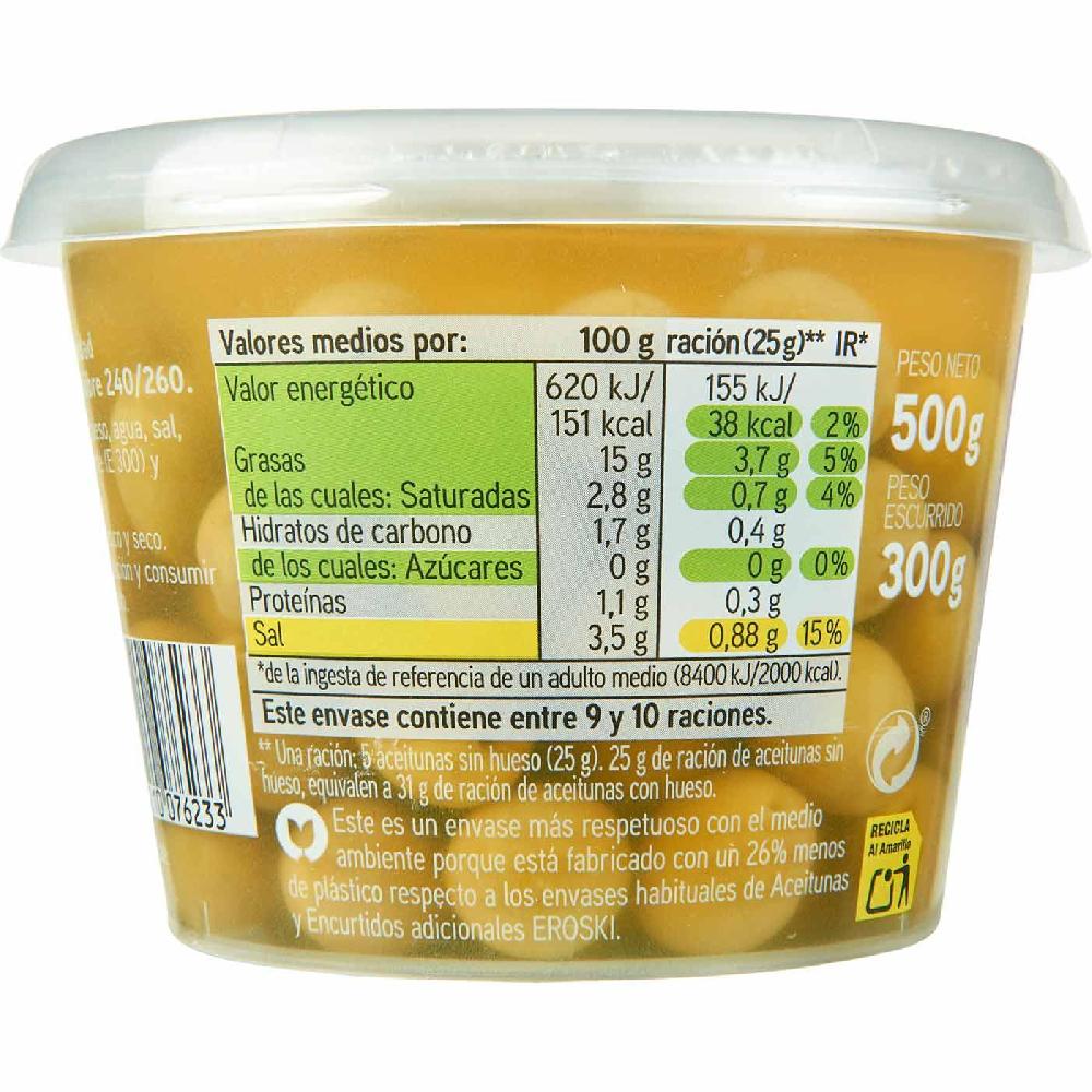 Eroski Aceitunas sabor manzanilla EROSKI tarrina 300 g COMPRAR AHORA
