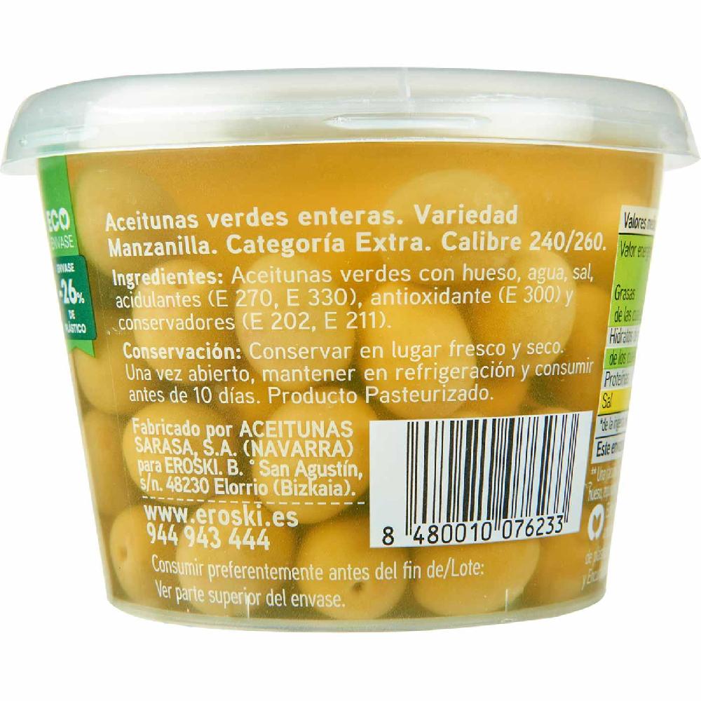 Eroski Aceitunas sabor manzanilla EROSKI tarrina 300 g COMPRAR AHORA