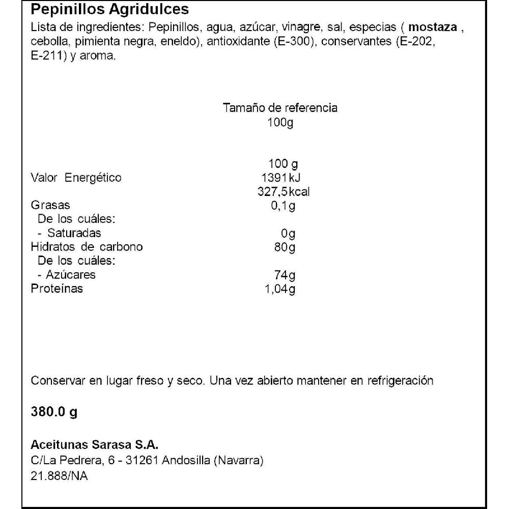 Eroski Pepinillos agridulces SARASA tarrina 200 g Promoción por tiempo limitado