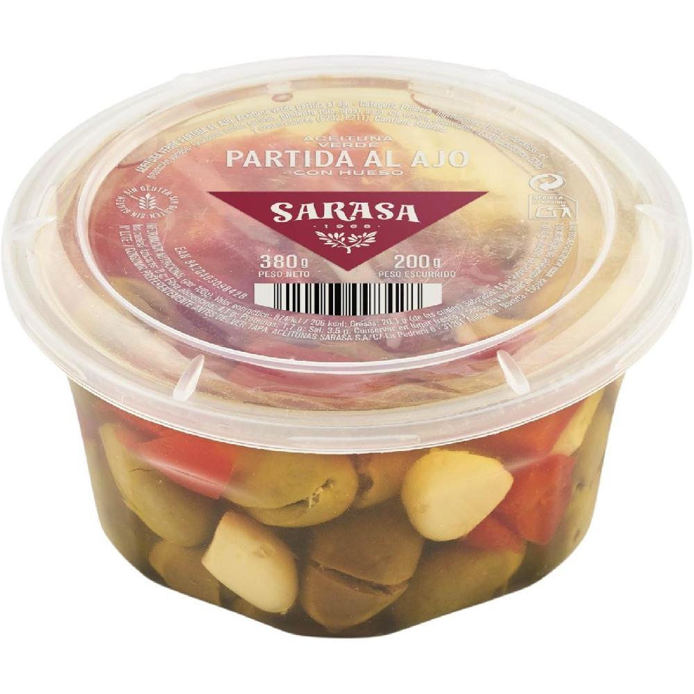 Eroski Aceituna partida al ajo SARASA tarrina 200 g