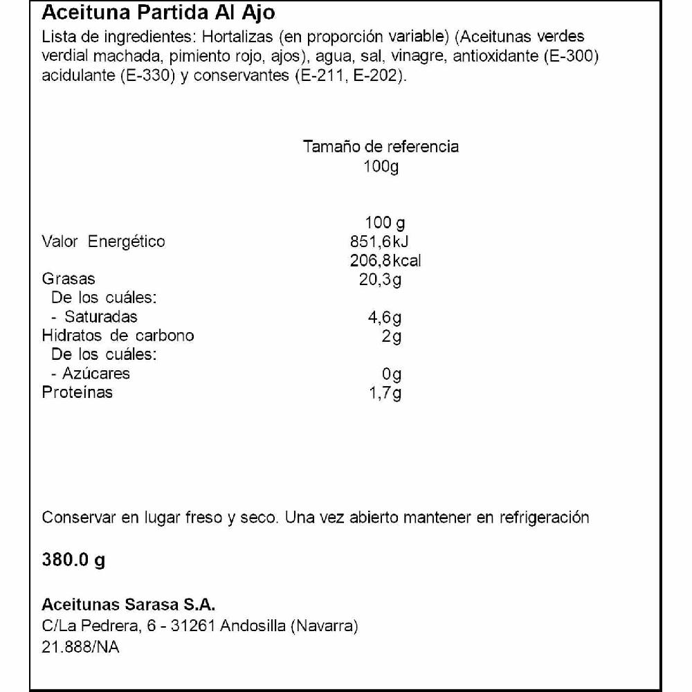 Eroski Aceituna partida al ajo SARASA tarrina 200 g Oferta especial de fábrica