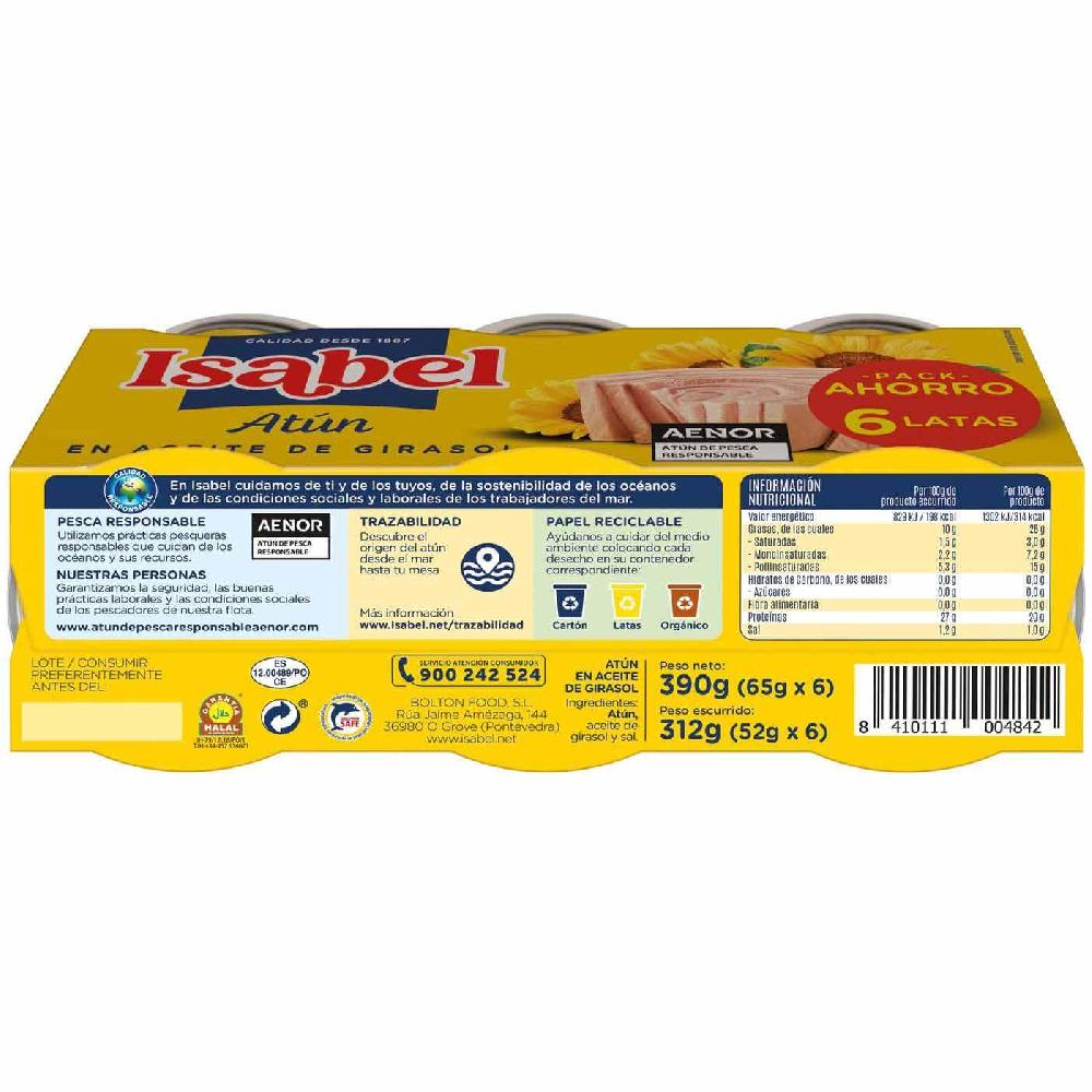 Eroski Atun en aceite de girasol ISABEL pack 6x65 g Superdescuento