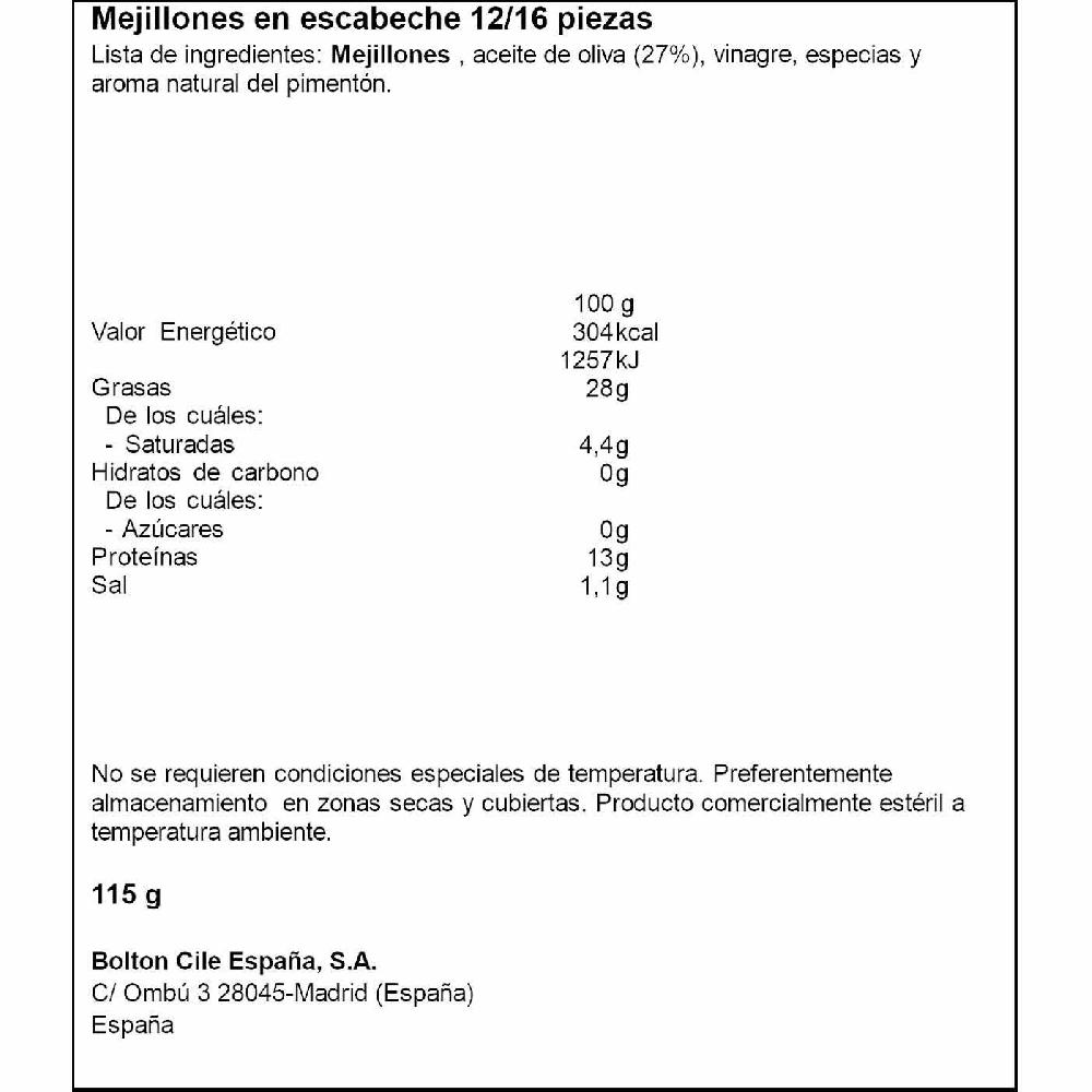 Eroski Mejillón en escabeche 12/16 piezas CUCA lata 115 g Ahorra y exporta