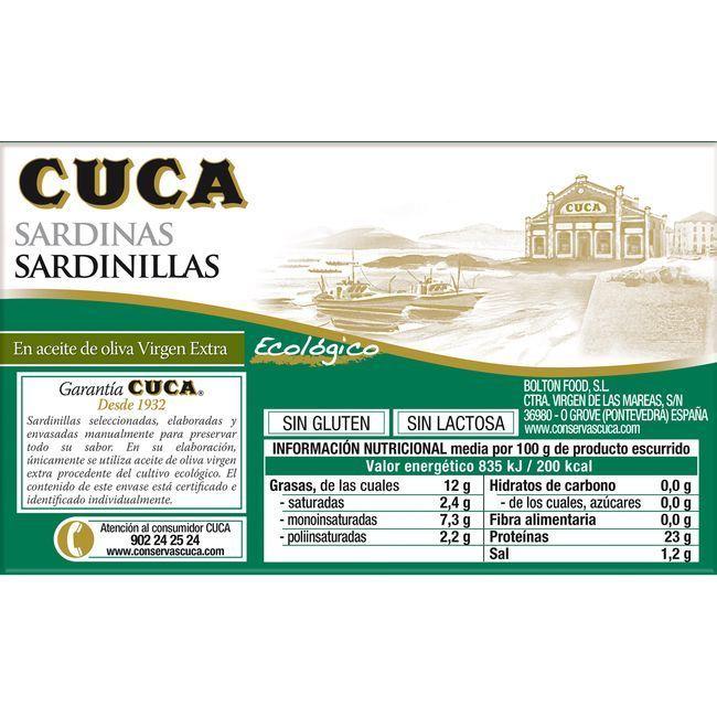 Eroski Sardinillas en aceite de oliva virgen ecológico CUCA lata 90 g En oferta