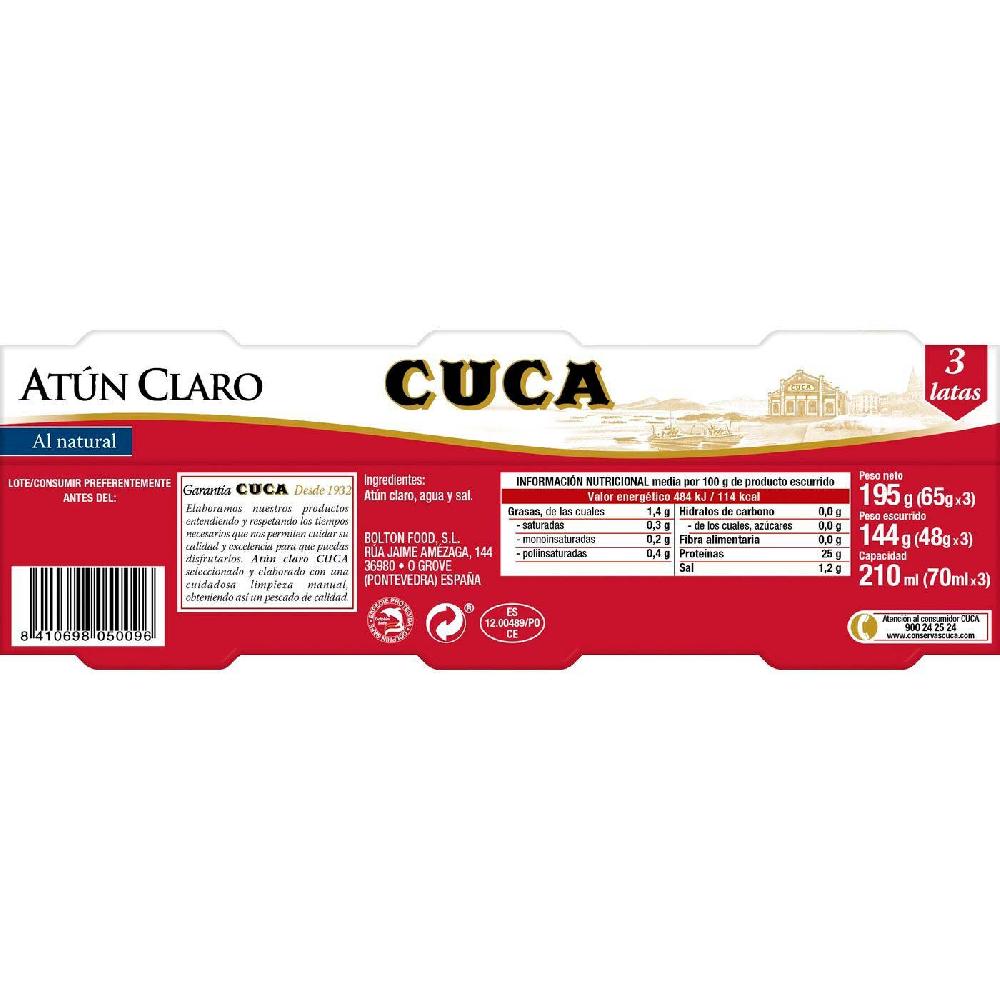 Eroski Atún claro natural CUCA pack 3x48 g Libre de impuestos