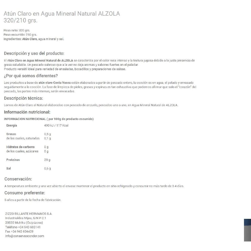 Eroski Atún claro al natural con agua Alzola COSTA VASCA frasco 210 g Ofertas de temporada