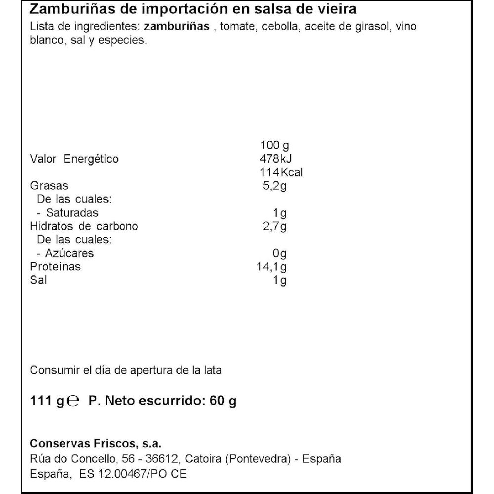Eroski Zamburiñas en salsa vieira FRISCOS lata 111 g Ofertas especiales