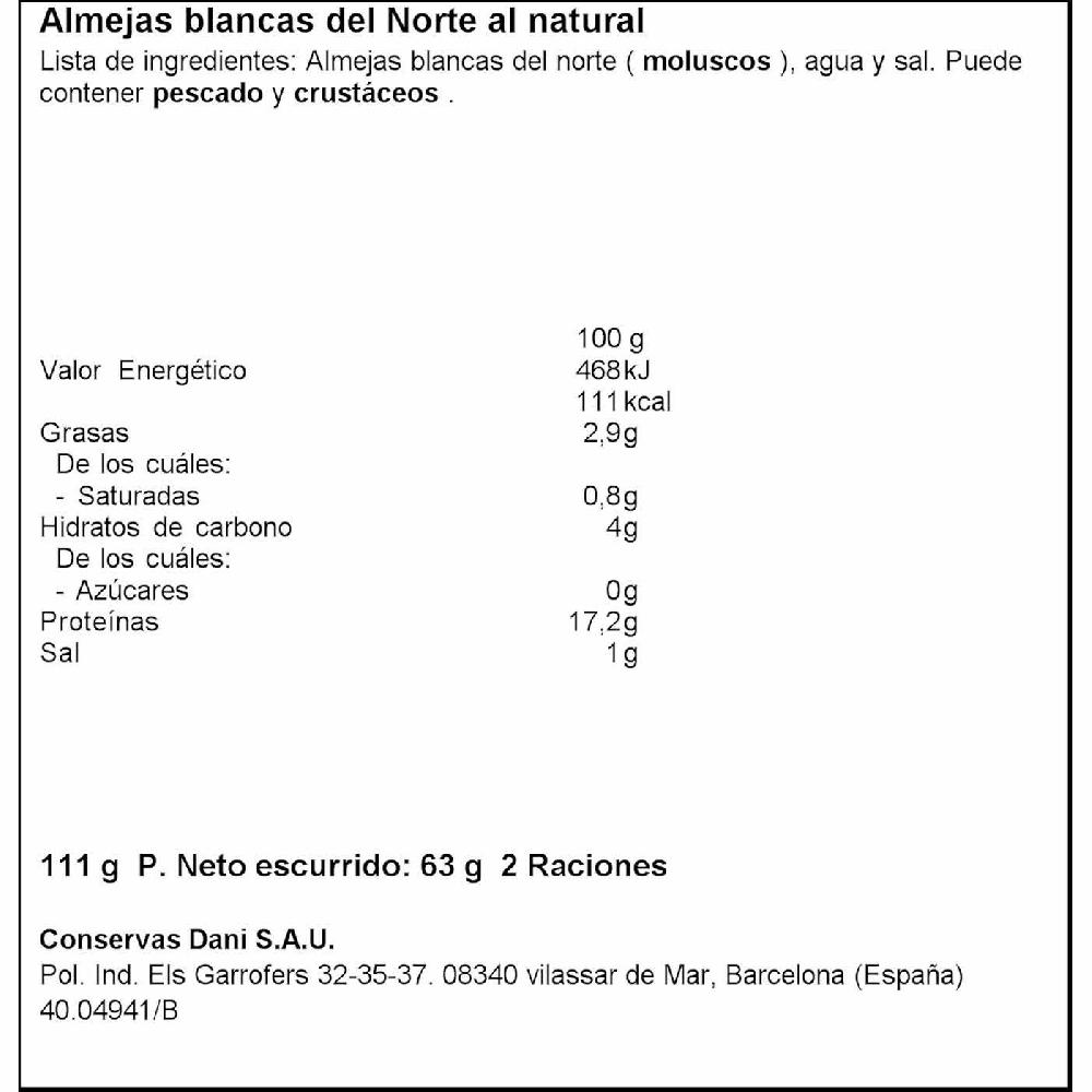 Eroski Almeja blanca del Norte DANI lata 63 g Devoluciones gratuitas