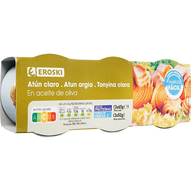 Eroski Atún claro en aceite de oliva EROSKI pack 3x65 g 2025