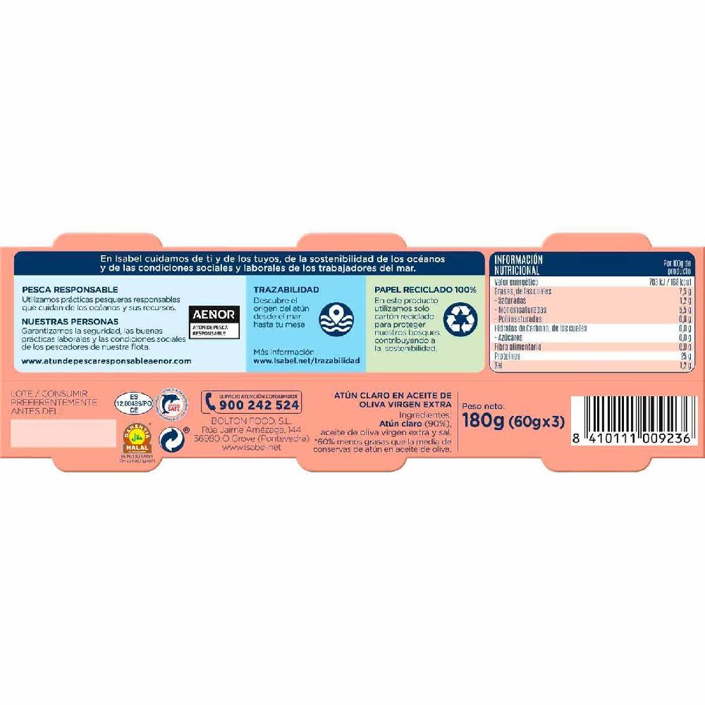 Eroski Atún claro en aceite de oliva virgen extra ISABEL pack 3x60 g Outlet