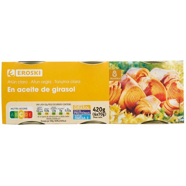 Eroski Atún claro en aceite de girasol EROSKI pack 6x70 g