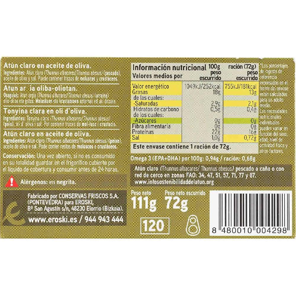 Eroski Atún claro en aceite de oliva EROSKI lata 111 g Venta caliente