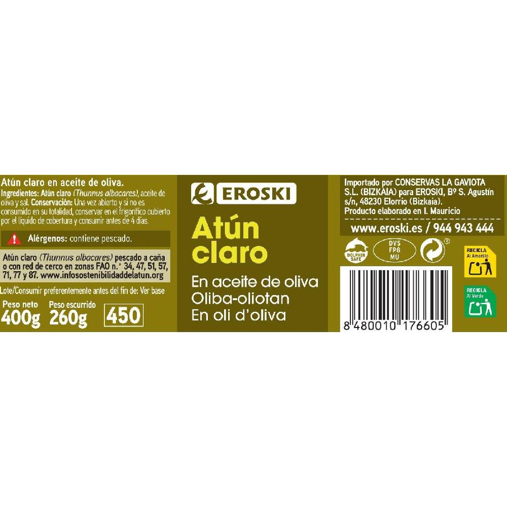 Eroski Atún claro en aceite de oliva EROSKI frasco 400 g Rebajas baratas