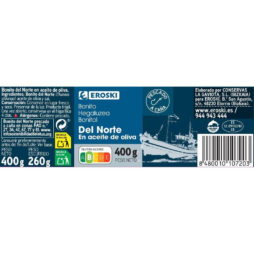 Eroski Bonito del norte en aceite de oliva EROSKI frasco 400 g Tienda