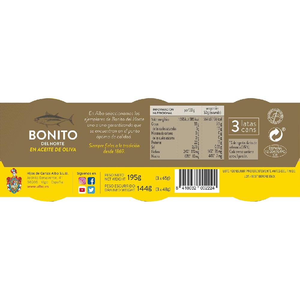 Eroski Bonito en aceite de oliva ALBO pack 3x65 g Mejor oferta