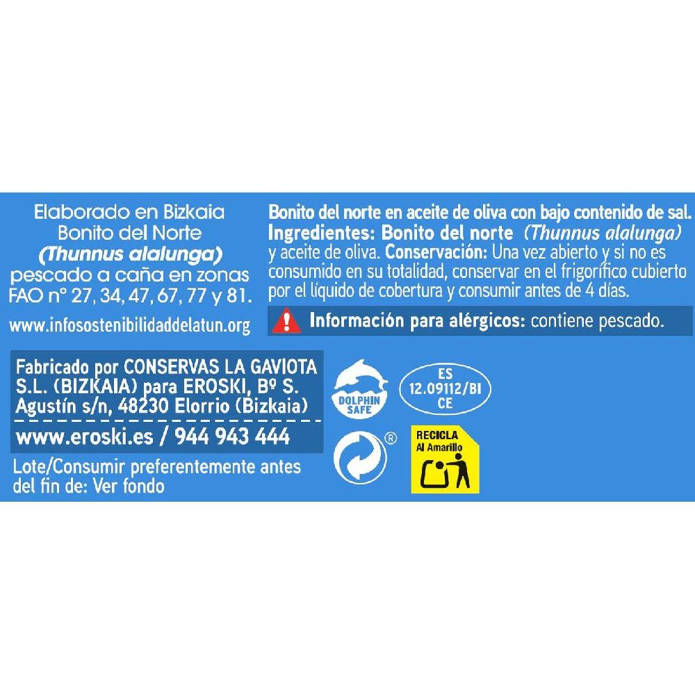 Eroski Bonito en aceite de oliva bajo en sal EROSKI lata 111 g Rebajas online