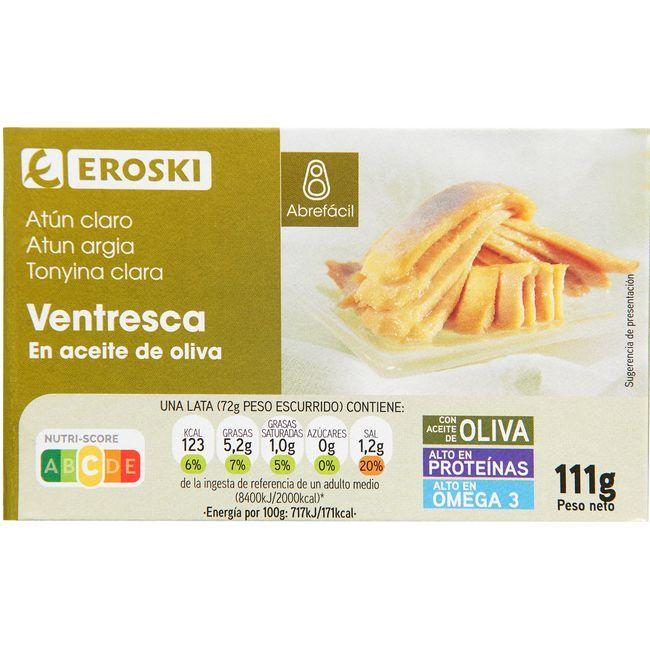 Eroski Ventresca de atún claro en aceite de oliva EROSKI lata 111 g