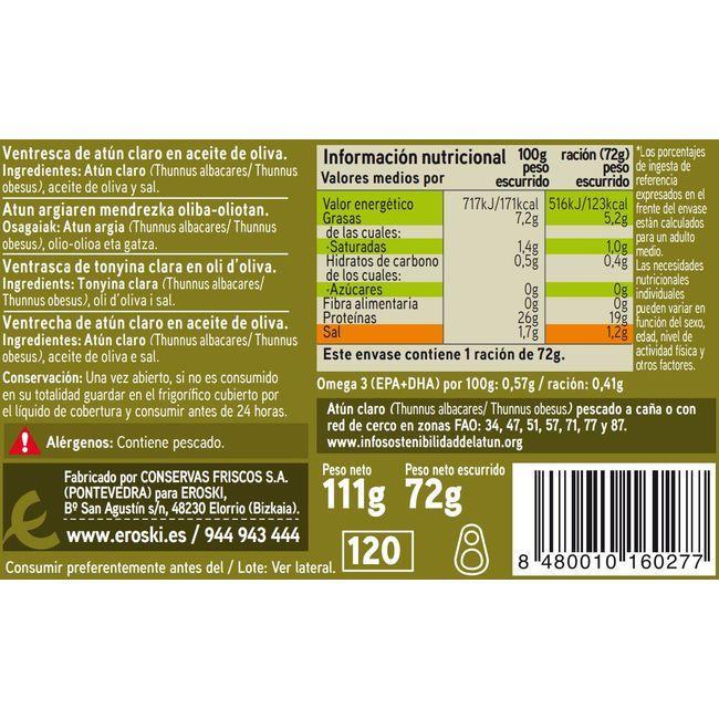 Eroski Ventresca de atún claro en aceite de oliva EROSKI lata 111 g Último día