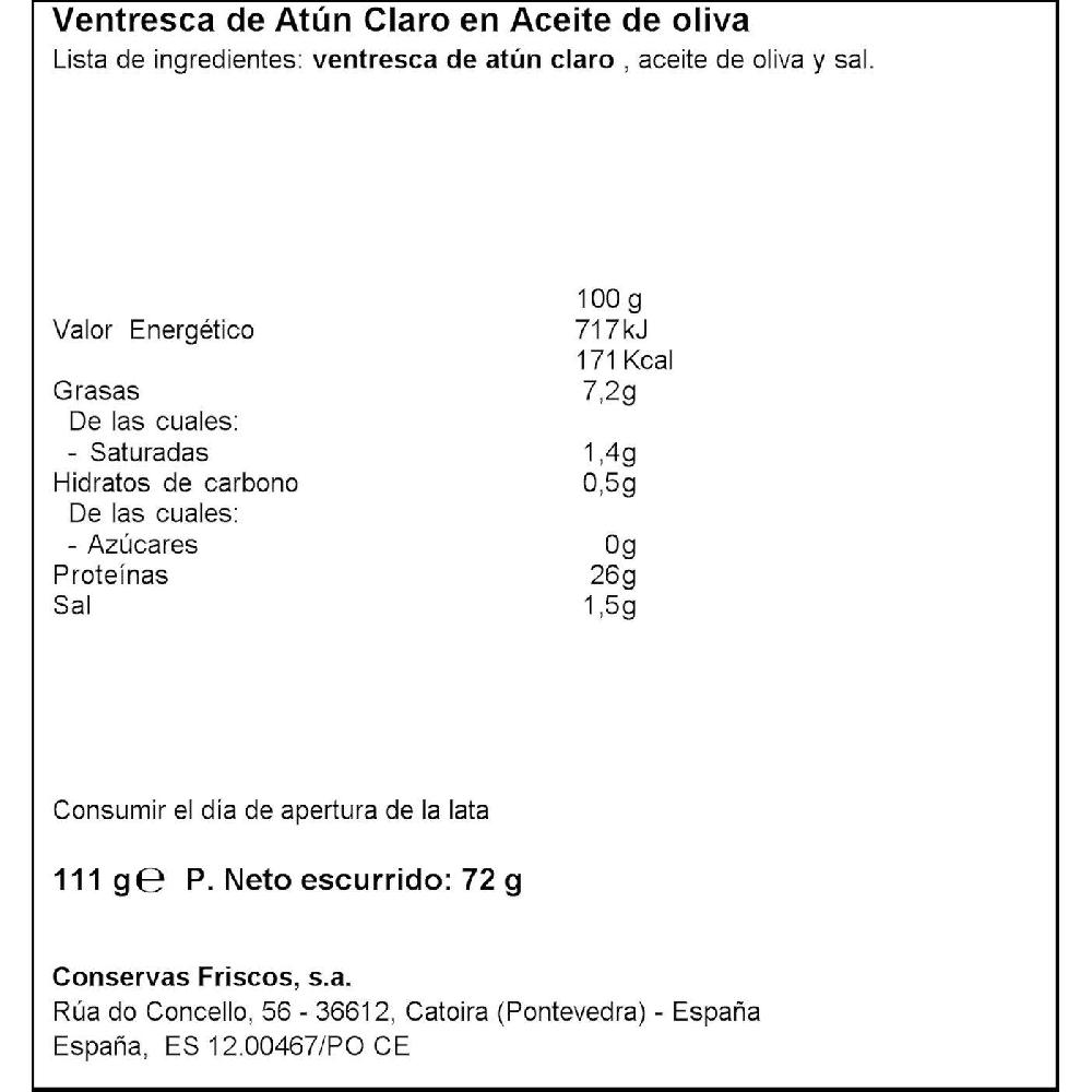 Eroski Ventresca de atún claro en aceite de oliva FRISCOS lata 111 g Solo hoy