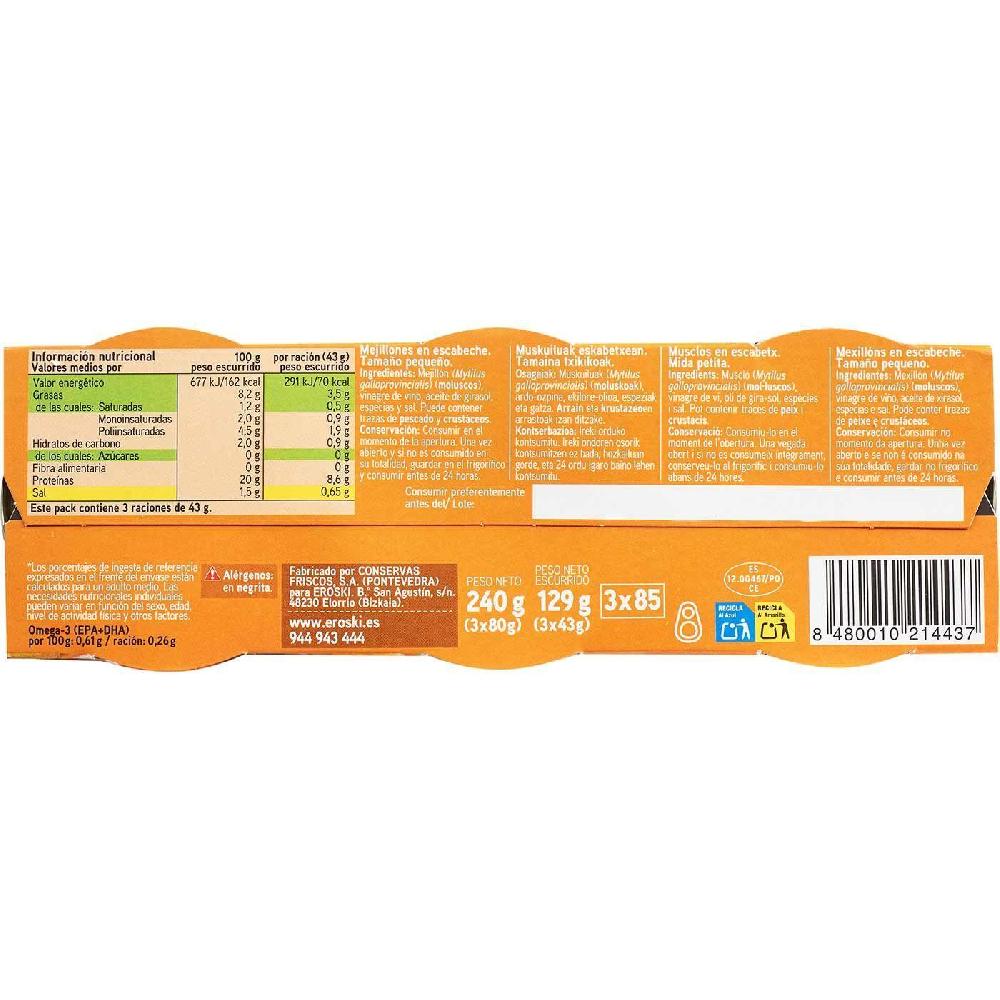 Eroski Mejillón en escabeche de Galicia EROSKI pack 3x80 g Promoción trimestral