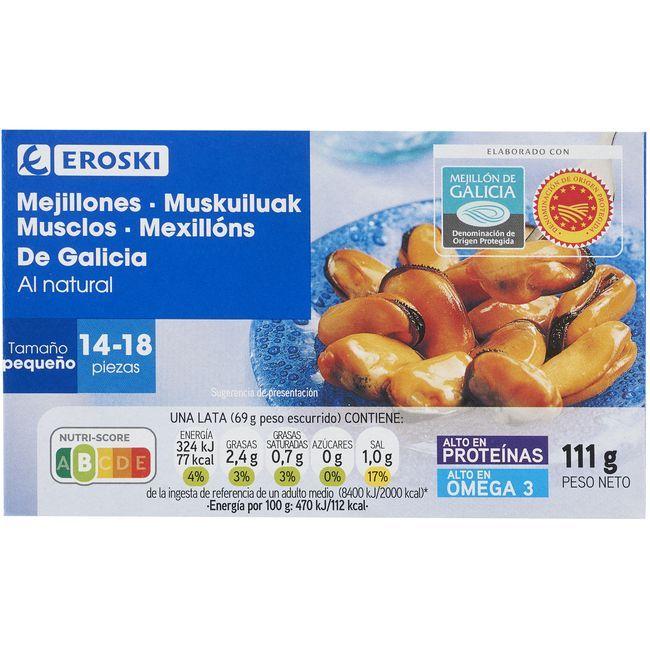 Eroski Mejillón al natural de Galicia EROSKI lata 69 g