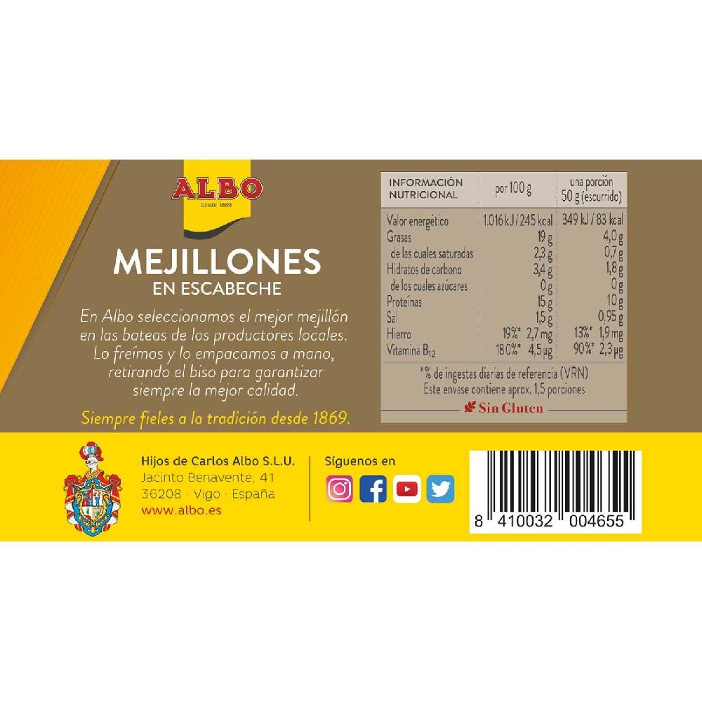 Eroski Mejillón en escabeche 14/19 piezas ALBO lata 115 g Grandes descuentos