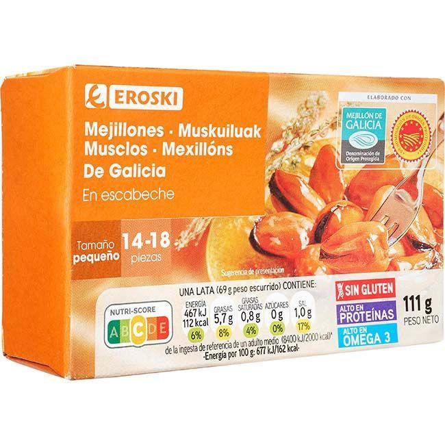 Eroski Mejillón en escabeche de Galicia 14/18 EROSKI lata 111 g Envío internacional gratuito