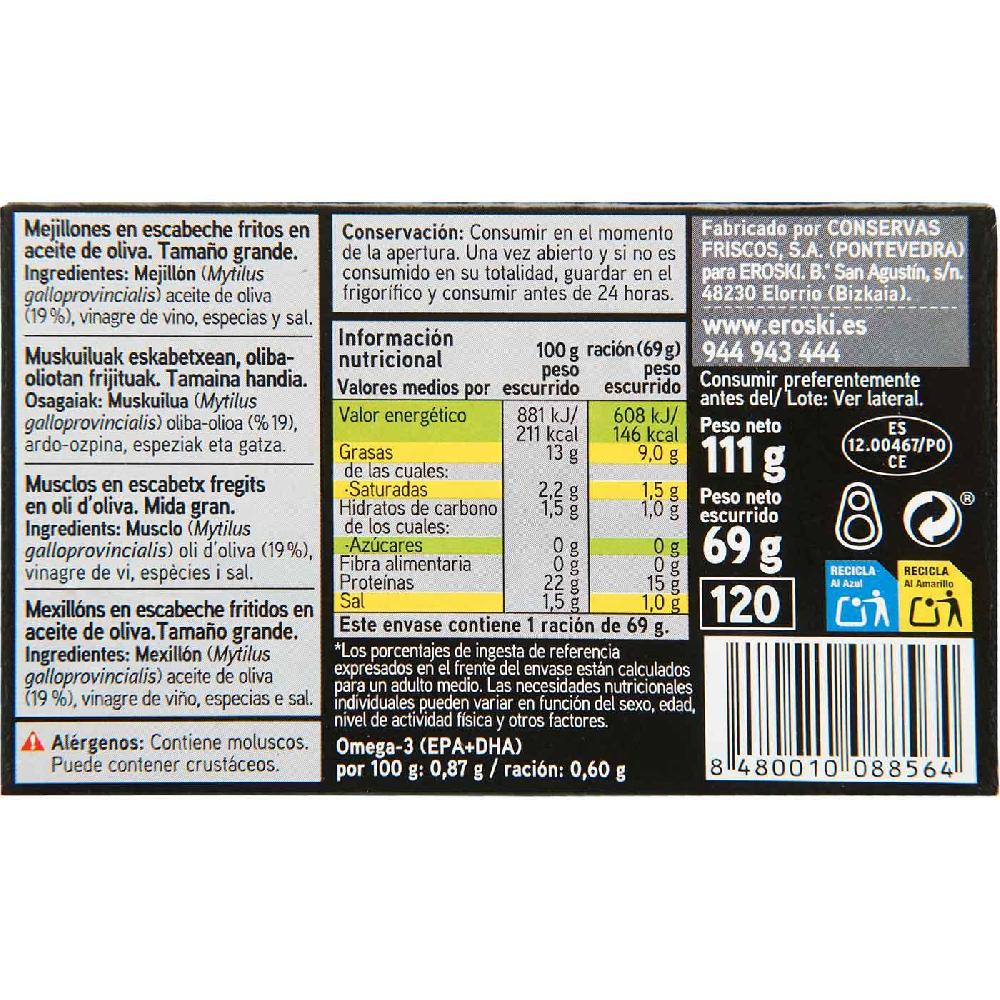 Eroski Mejillón frito en escabeche EROSKI SELEQTIA lata 111 g Tienda de fábrica
