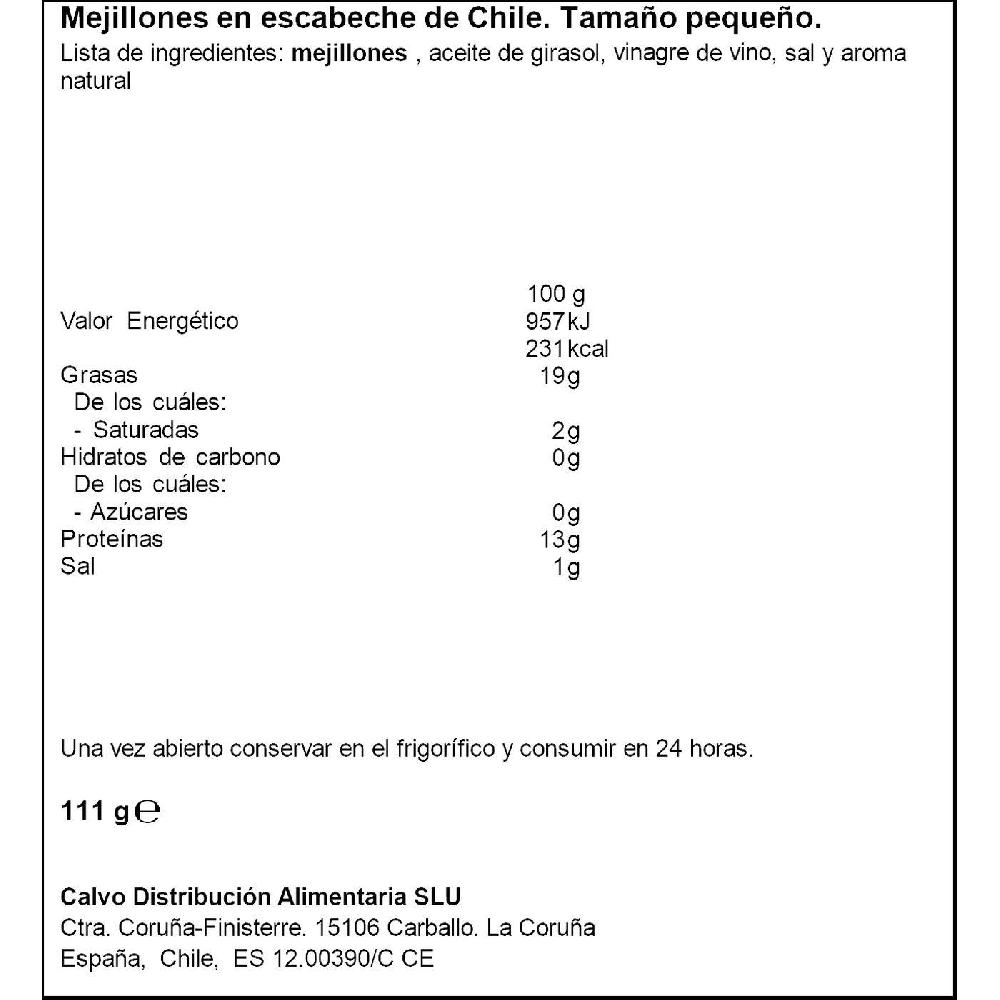 Eroski Mejillón chileno en escabeche 15/20 piezas CALVO lata 111 g Ahorra y exporta