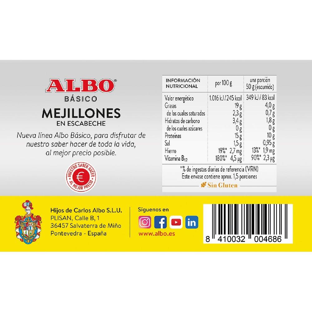 Eroski Mejillón pequeño en escabeche ALBO lata 115 g Precios de Black Friday