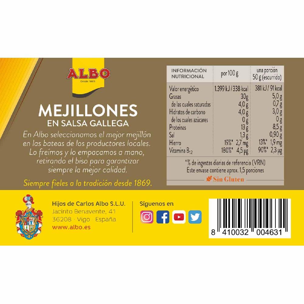 Eroski Mejillón en salsa gallega 12/16 piezas ALBO lata 115 g En oferta