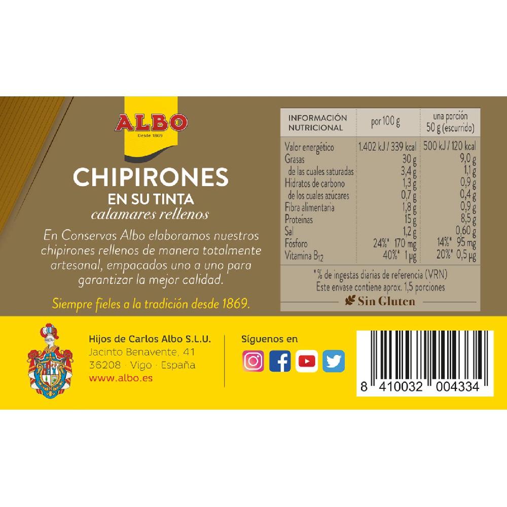 Eroski Chipirón relleno en su tinta ALBO lata 115 g Descuentos del mes