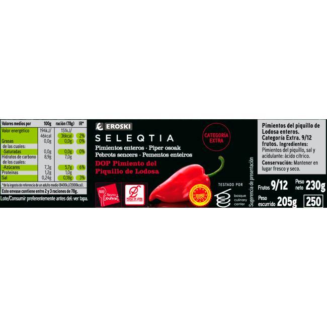 Eroski Pimiento de piquillo D.O. Lodosa EROSKI SELEQTIA frasco 205 g Devoluciones gratuitas