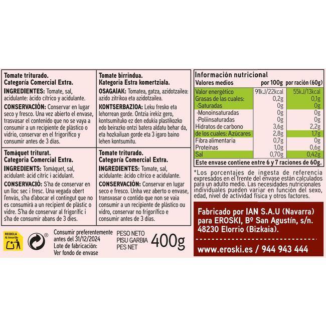 Eroski Tomate triturado EROSKI BASIC lata 400 g En línea