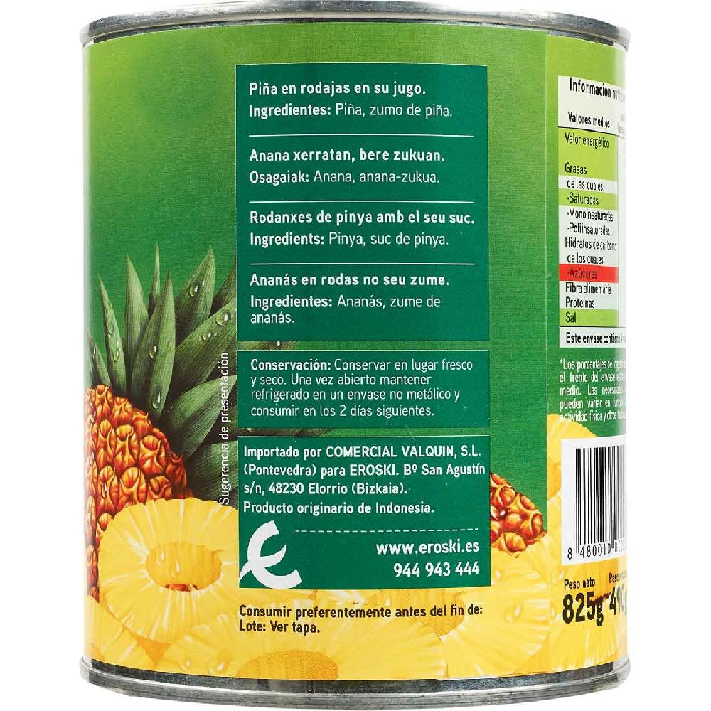 Eroski Piña en rodajas en su jugo EROSKI lata 490 g Gran oferta