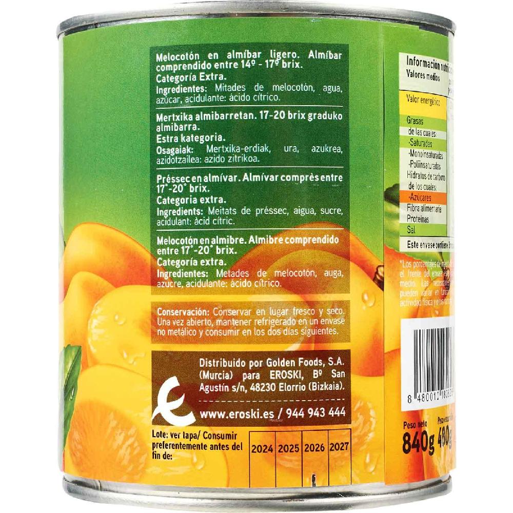 Eroski Melocotón en almíbar ligero EROSKI lata 480 g Rebajas de fábrica