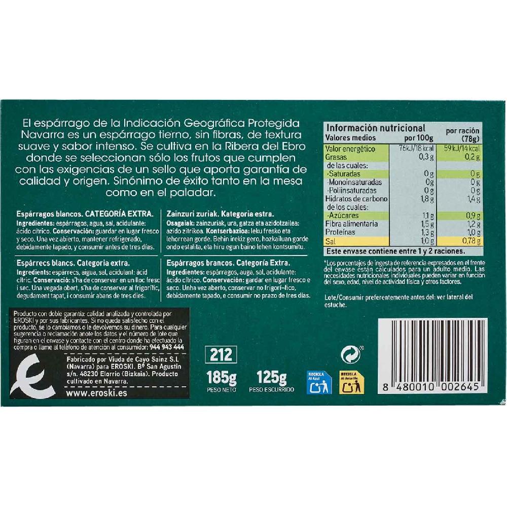 Eroski Espárrago grueso IGP Navarra 6/9 piezas EROSKI lata 125 g Los más vendidos