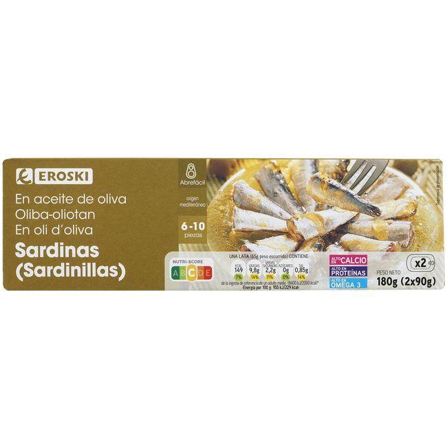 Eroski Sardinilla en aceite de oliva EROSKI pack 2x90 g