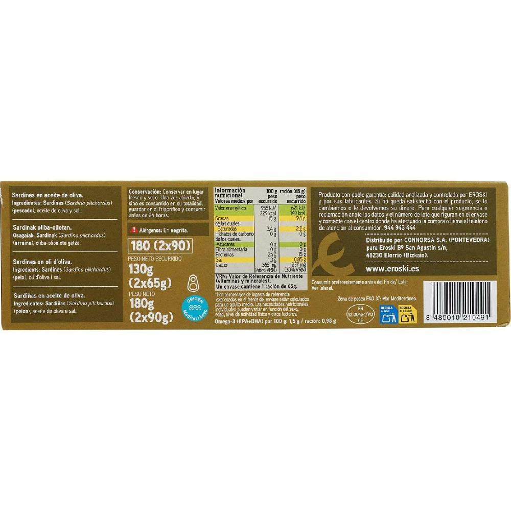 Eroski Sardinilla en aceite de oliva EROSKI pack 2x90 g Liquidación