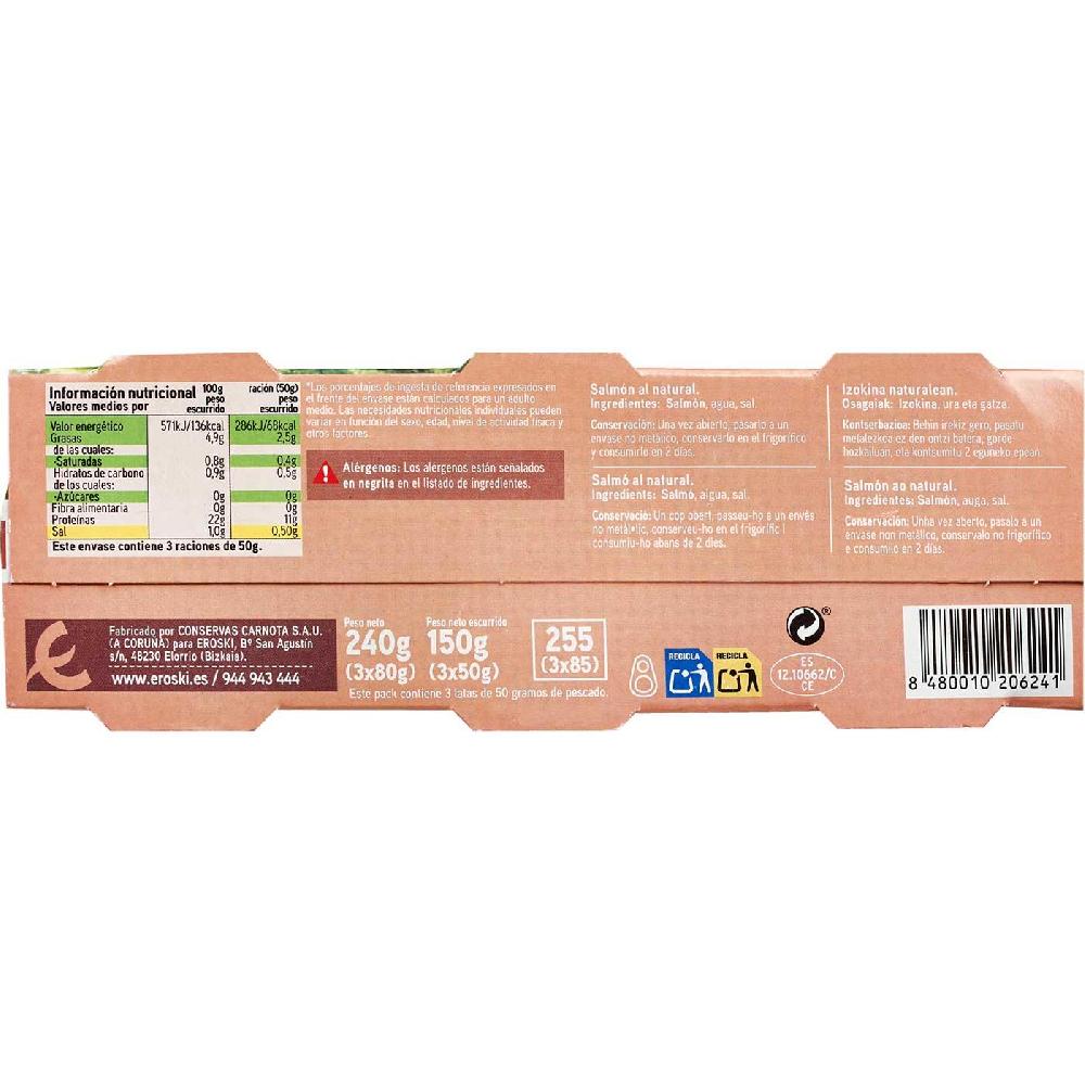 Eroski Salmón al natural EROSKI pack 3x50 g COMPRAR AHORA